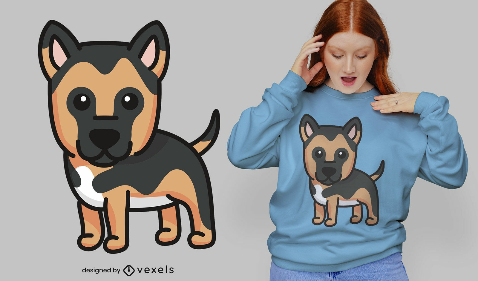 Deutscher Schäferhund Cartoon T-Shirt Design