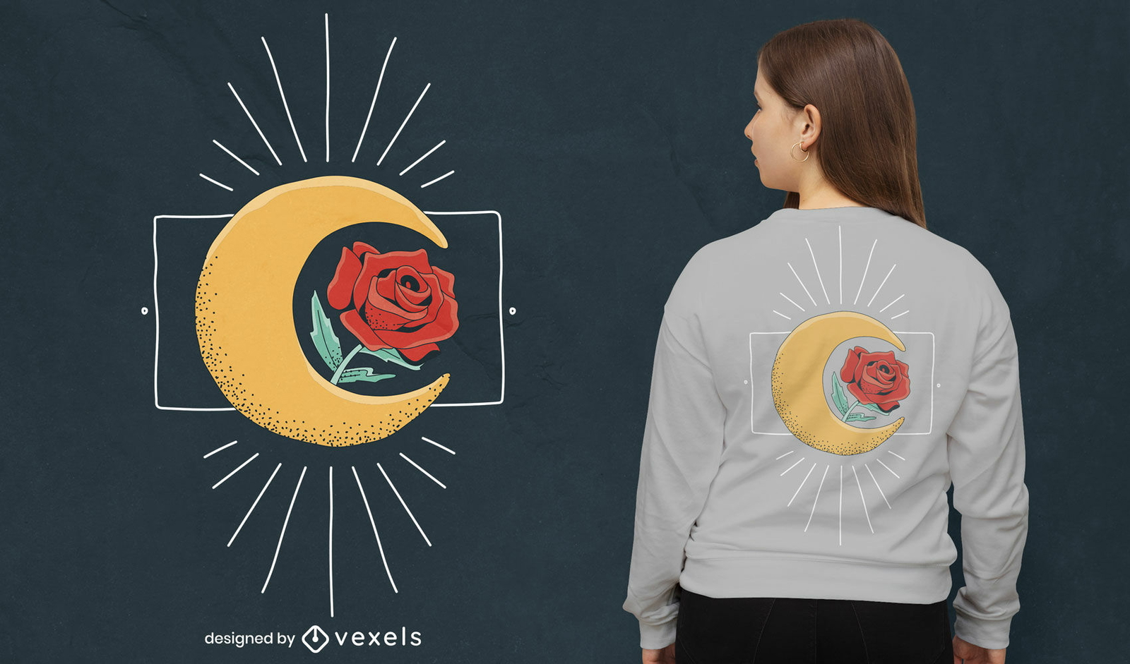 Diseño de camiseta de naturaleza rosa y luna.