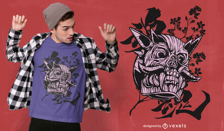Diseño de camiseta de máscara facial de calavera de demonio aterrador