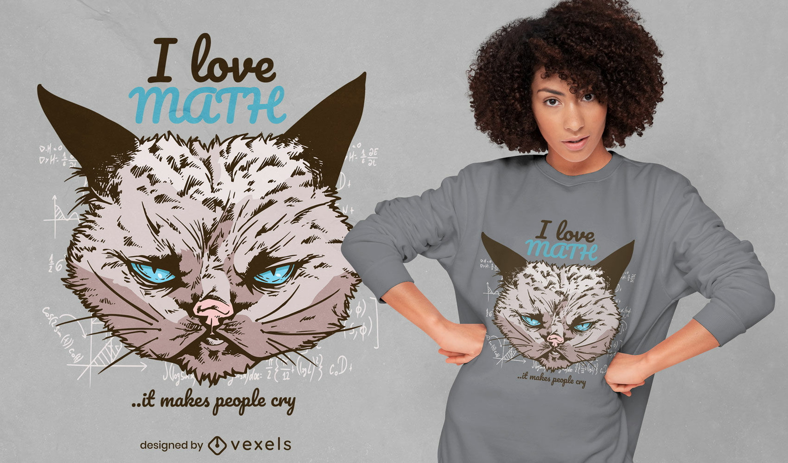 Angry cat with math formulas t-shirt design