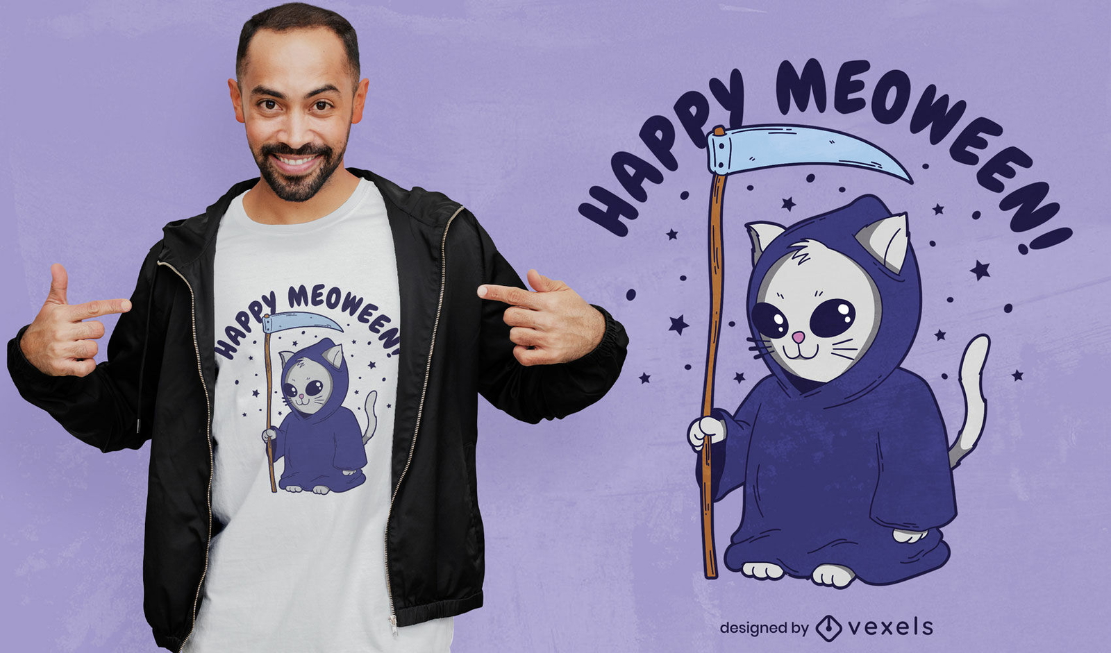 Genial diseño de camiseta de gato reaper de Halloween