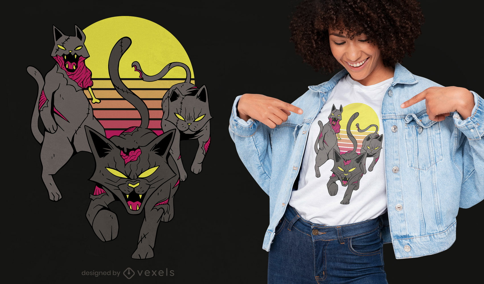 Diseño de camiseta de animales de gato zombie aterrador