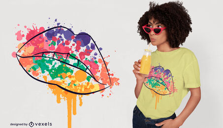 Boca com desenho de t-shirt com manchas de aquarela