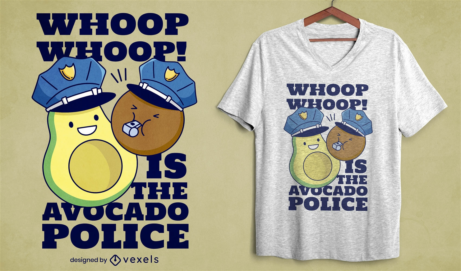 Diseño de camiseta de policía de aguacate amigable.