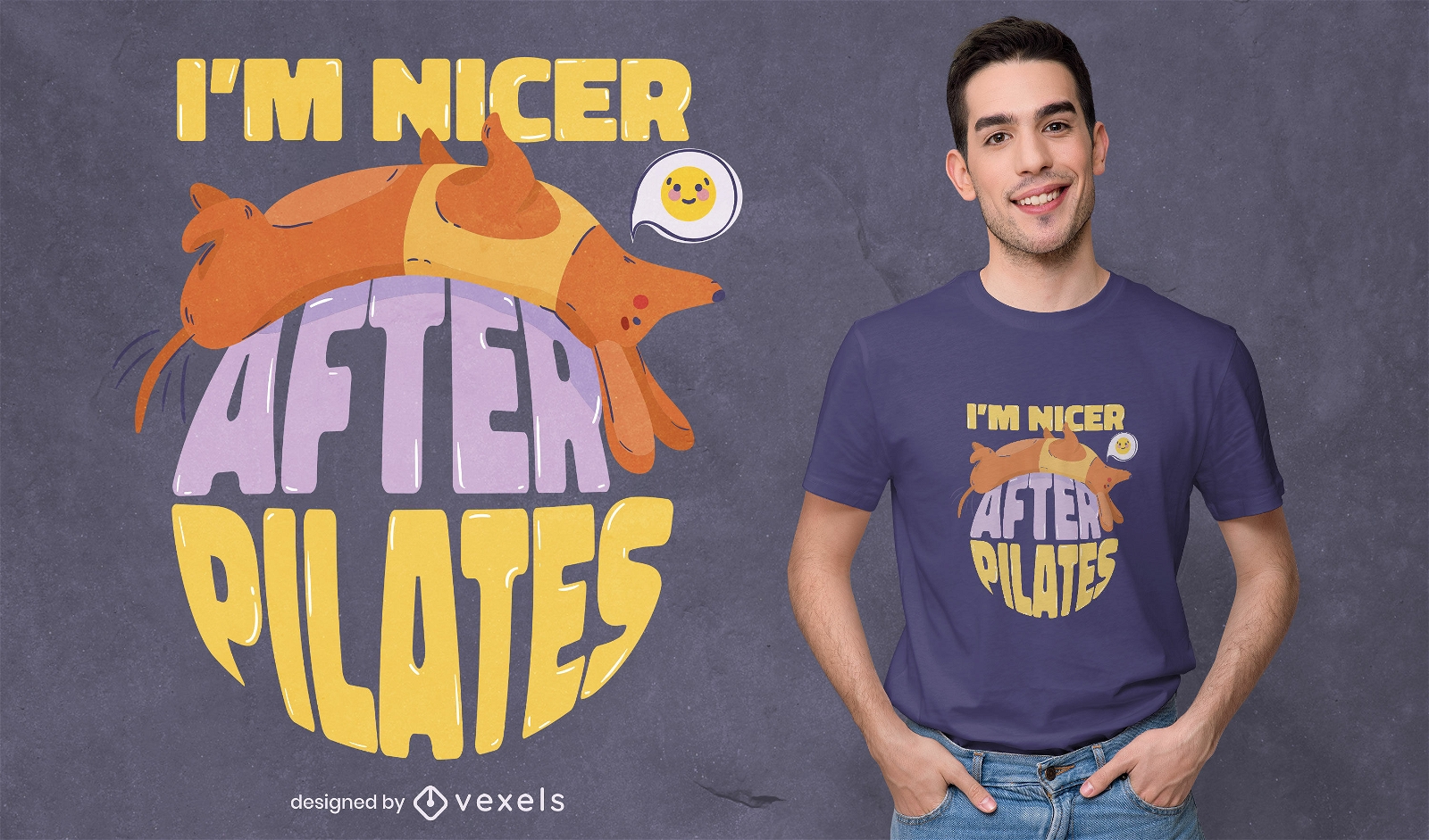 Design engraçado de t-shirt com citação de pilates cão bassê
