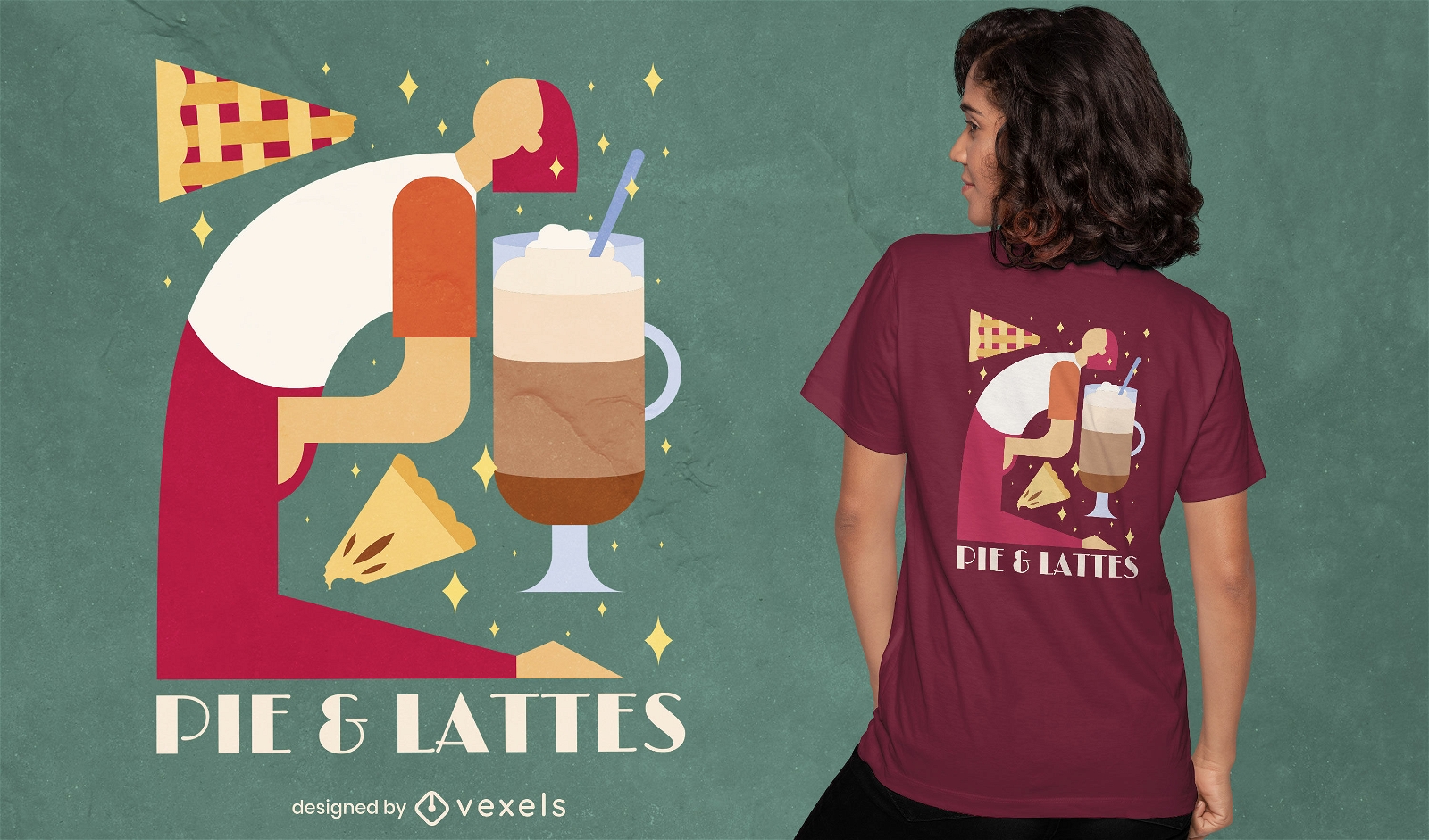 Design de camisetas engraçadas de pilates com torta e café com leite