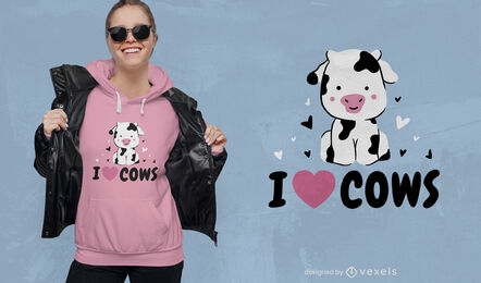 Diseño lindo de la camiseta de las vacas de I love