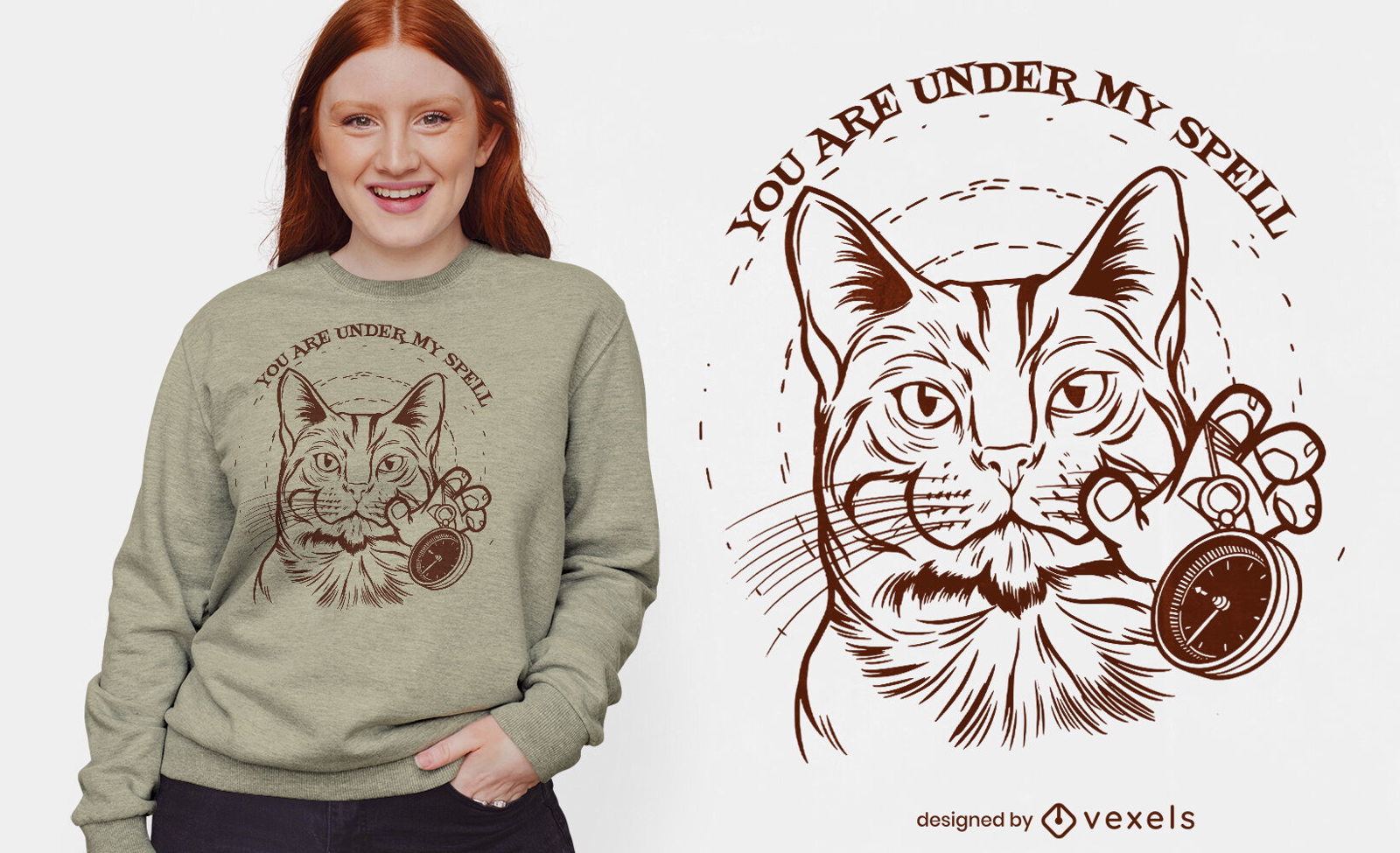 Dise?o de camiseta hipnotizador gato animal.