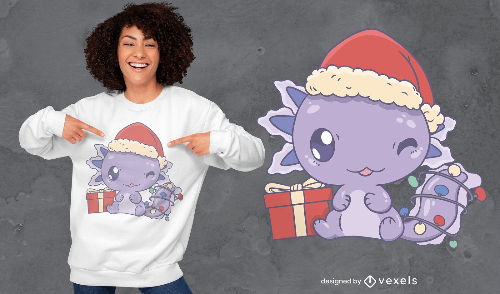 Lindo diseño de camiseta de axolotl navideño