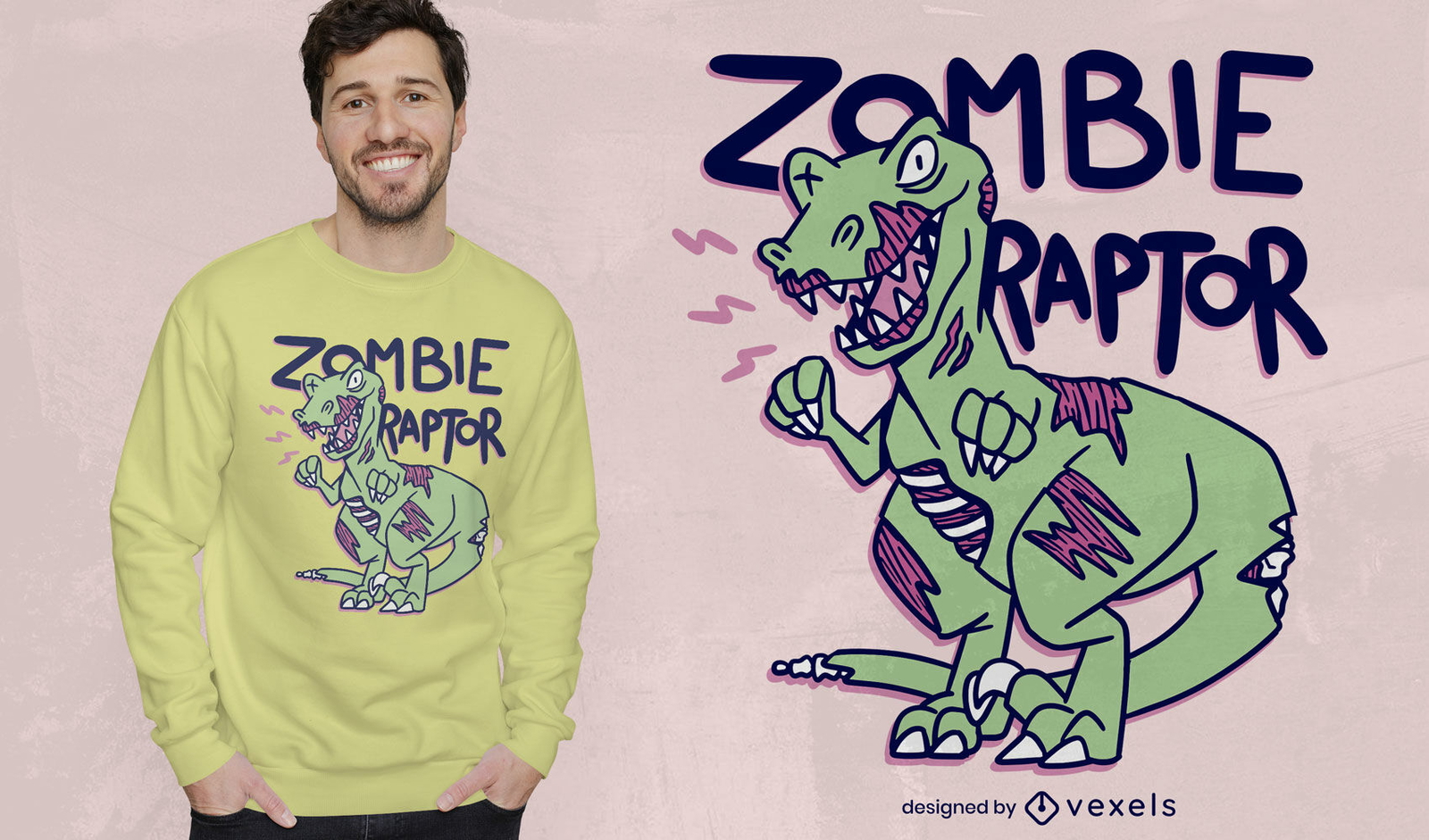 Genial diseño de camiseta de raptor zombie de Halloween