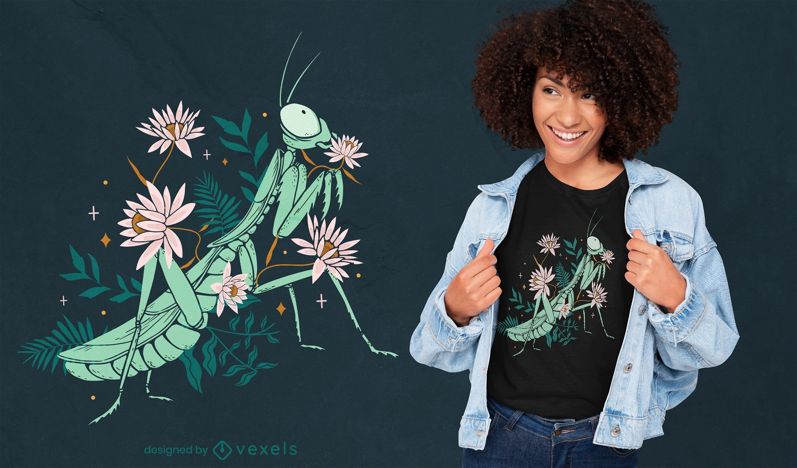 Lovely floral mantis t-shirt design