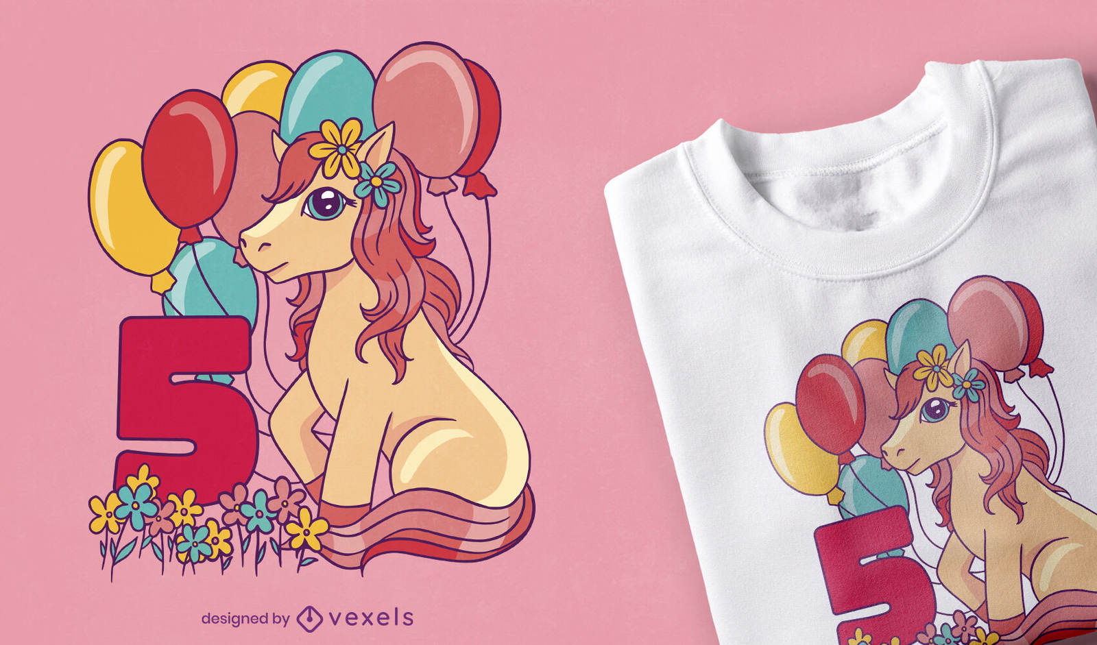 Design de t-shirt de 5º aniversário de cavalo pônei