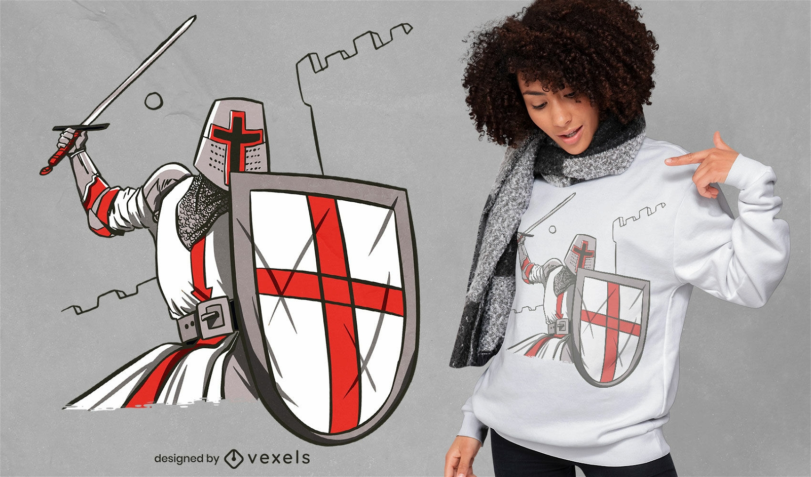 Awesome crusader knight t-shirt design