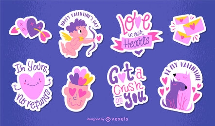 Cute Valentine's day stickers flat set