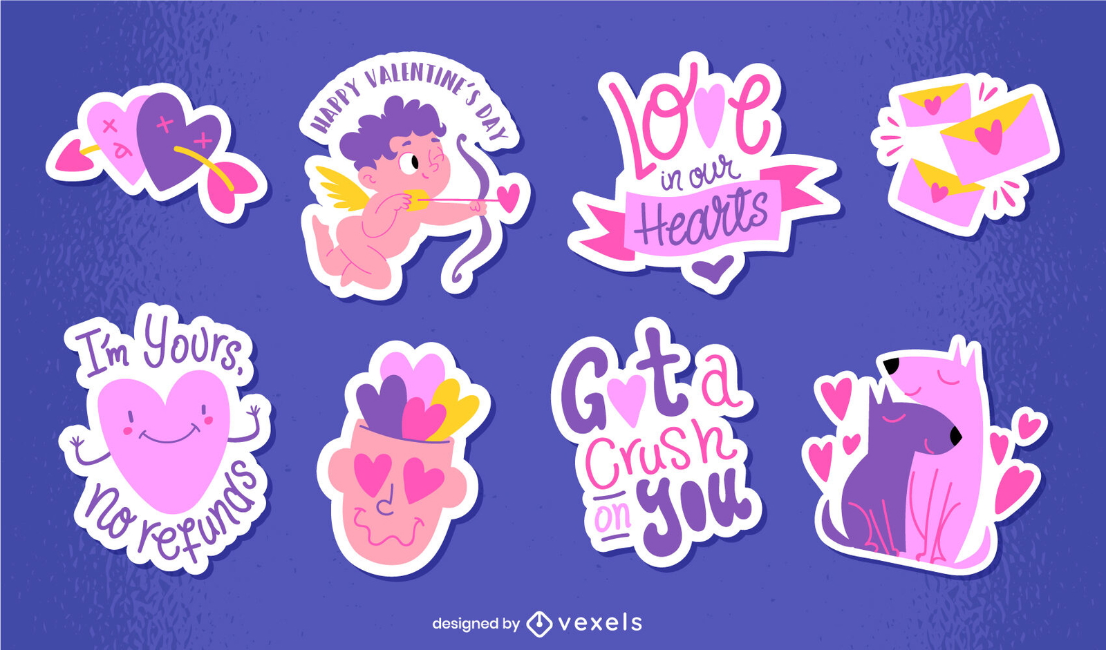 Cute Valentine's day stickers flat set