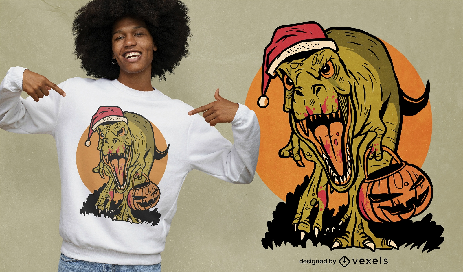 Cooles Halloween-Weihnachts-T-Rex-T-Shirt-Design
