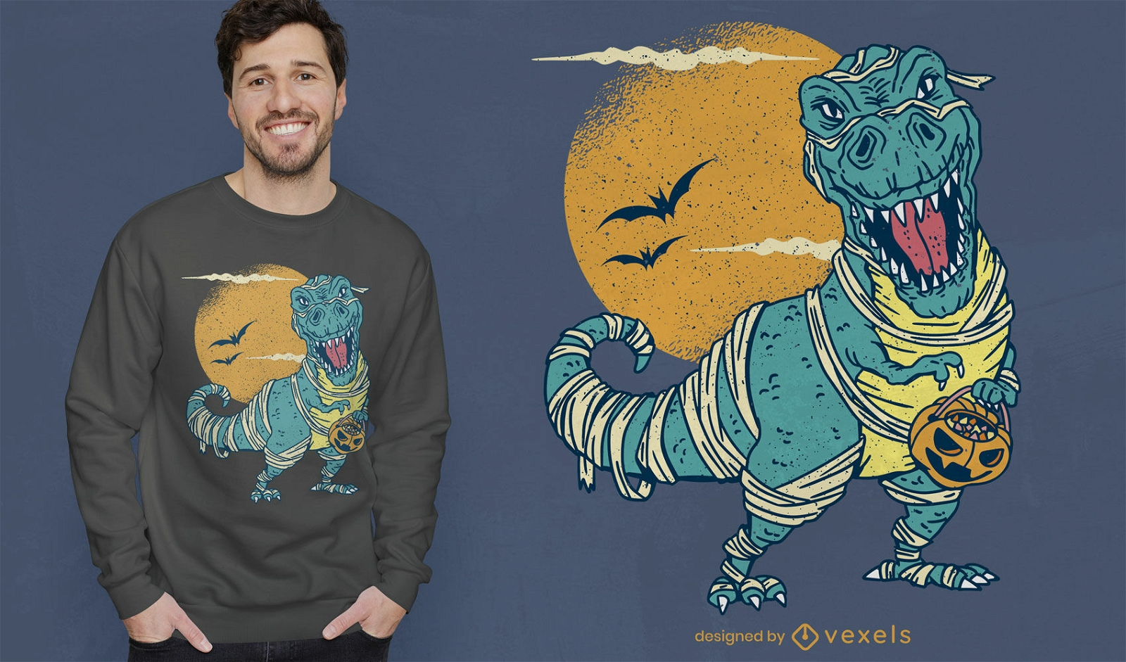 Awesome t-rex mummy Halloween t-shirt design
