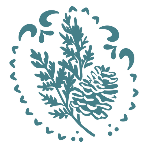 Hierbas y cono de pino plano del solsticio Diseño PNG