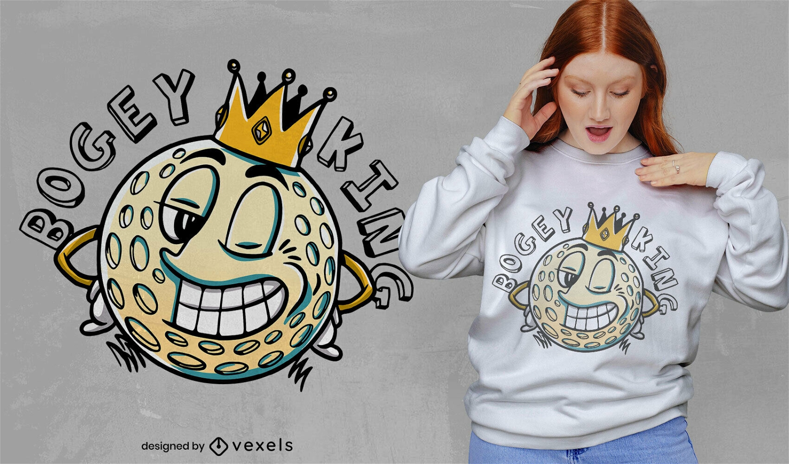 Golf ball with crown cartoon t-shirt design