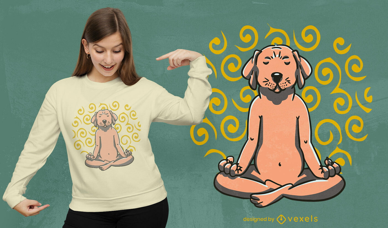 C?o Labrador em pose de ioga com design de t-shirt