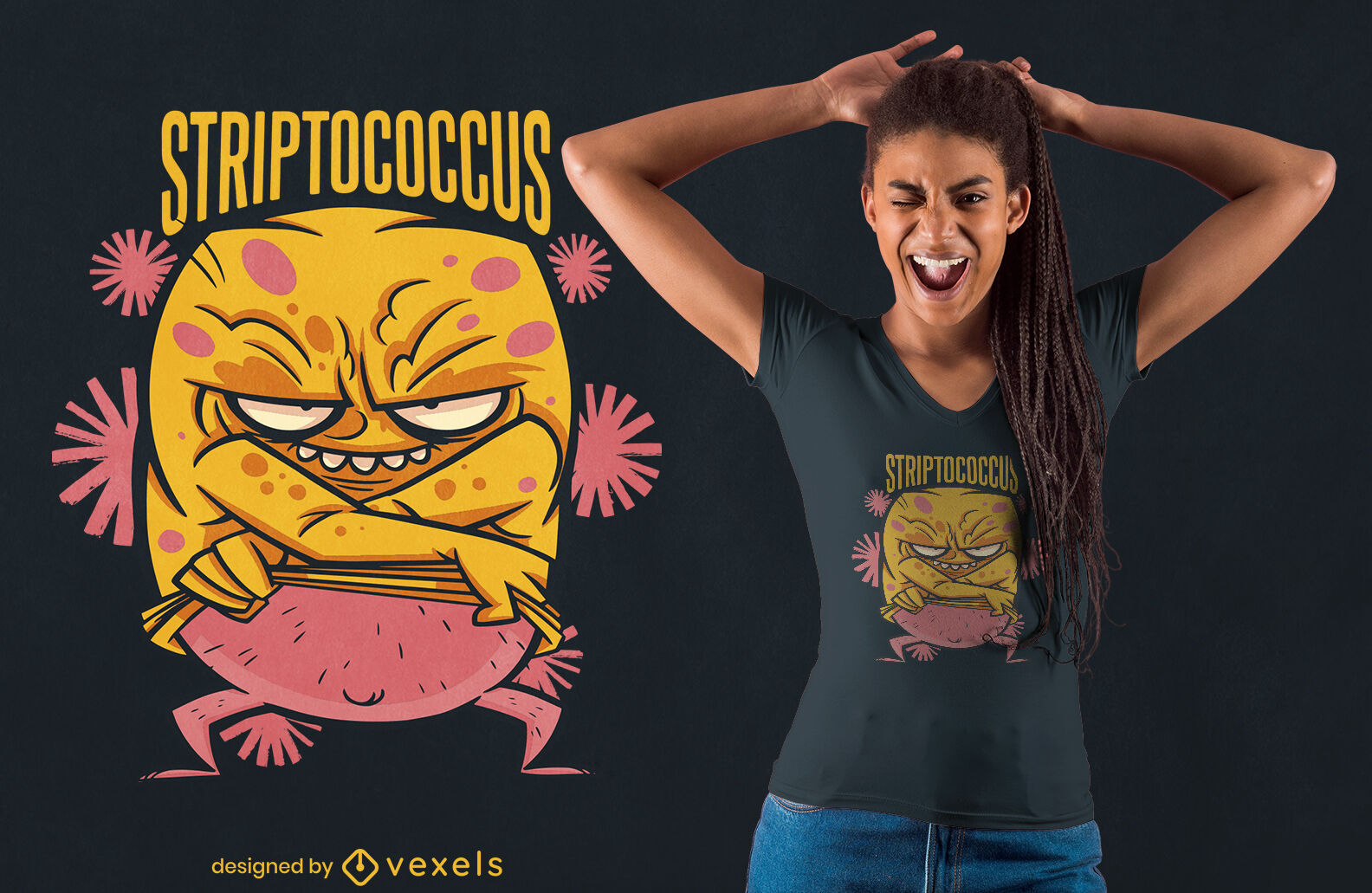 Diseño de camiseta de dibujos animados divertidos de bacterias