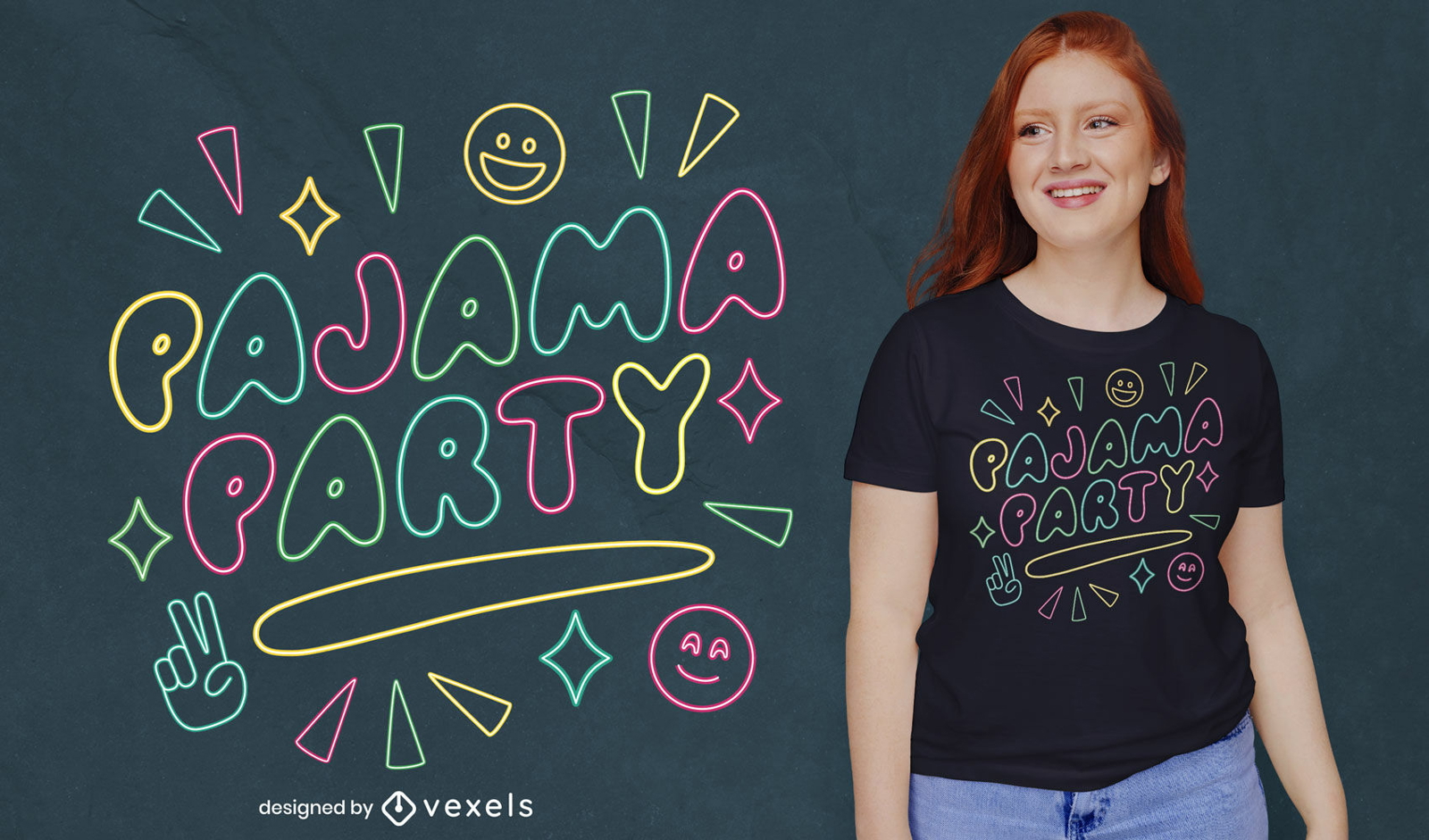 Pajama party neon t-shirt design