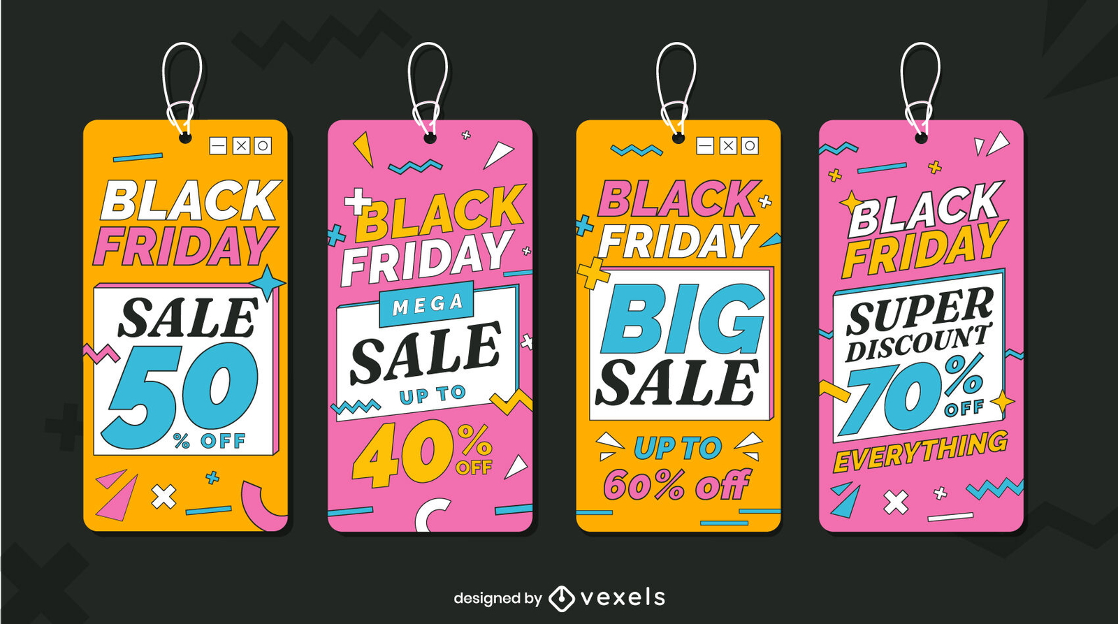 Conjunto de tags retrô de promoção Black Friday