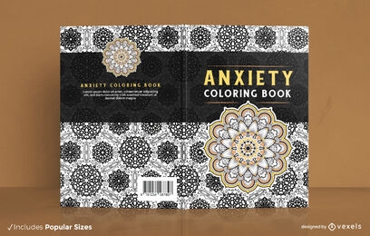 Diseño de portada de libro para colorear de mandala de ansiedad