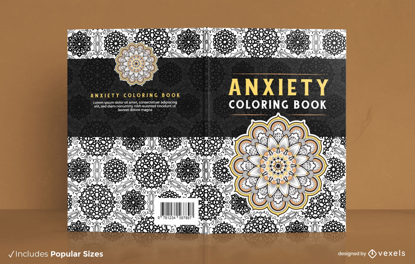 Design de capa de livro para colorir de mandala de ansiedade