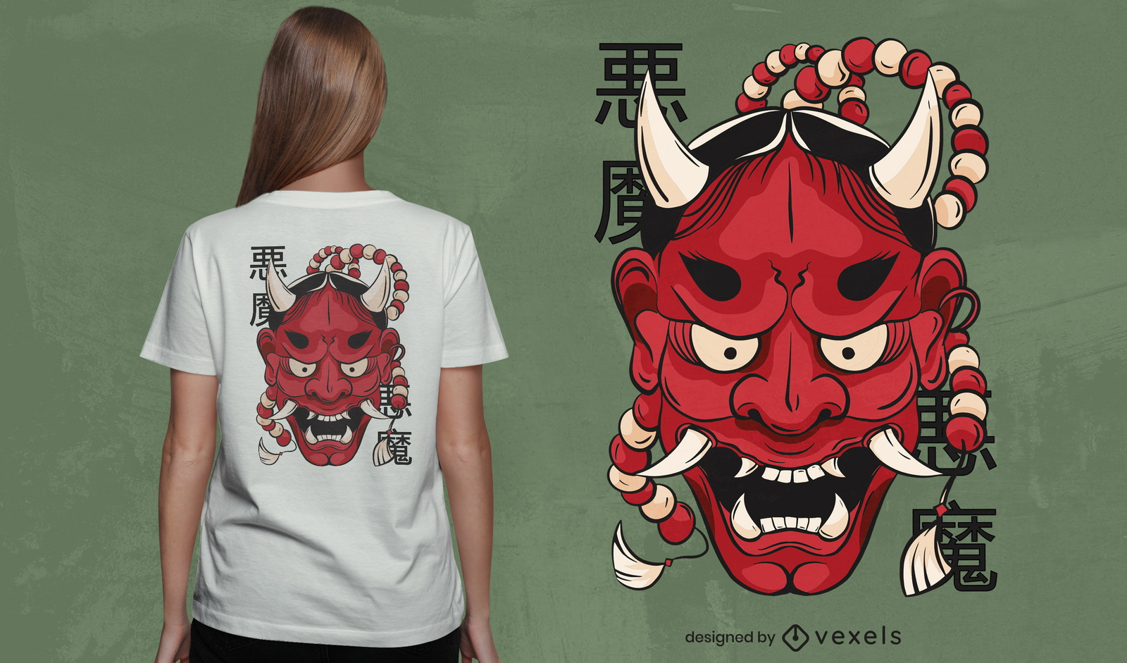 Fantastisches Hannya-Dämonen-Masken-T-Shirt-Design