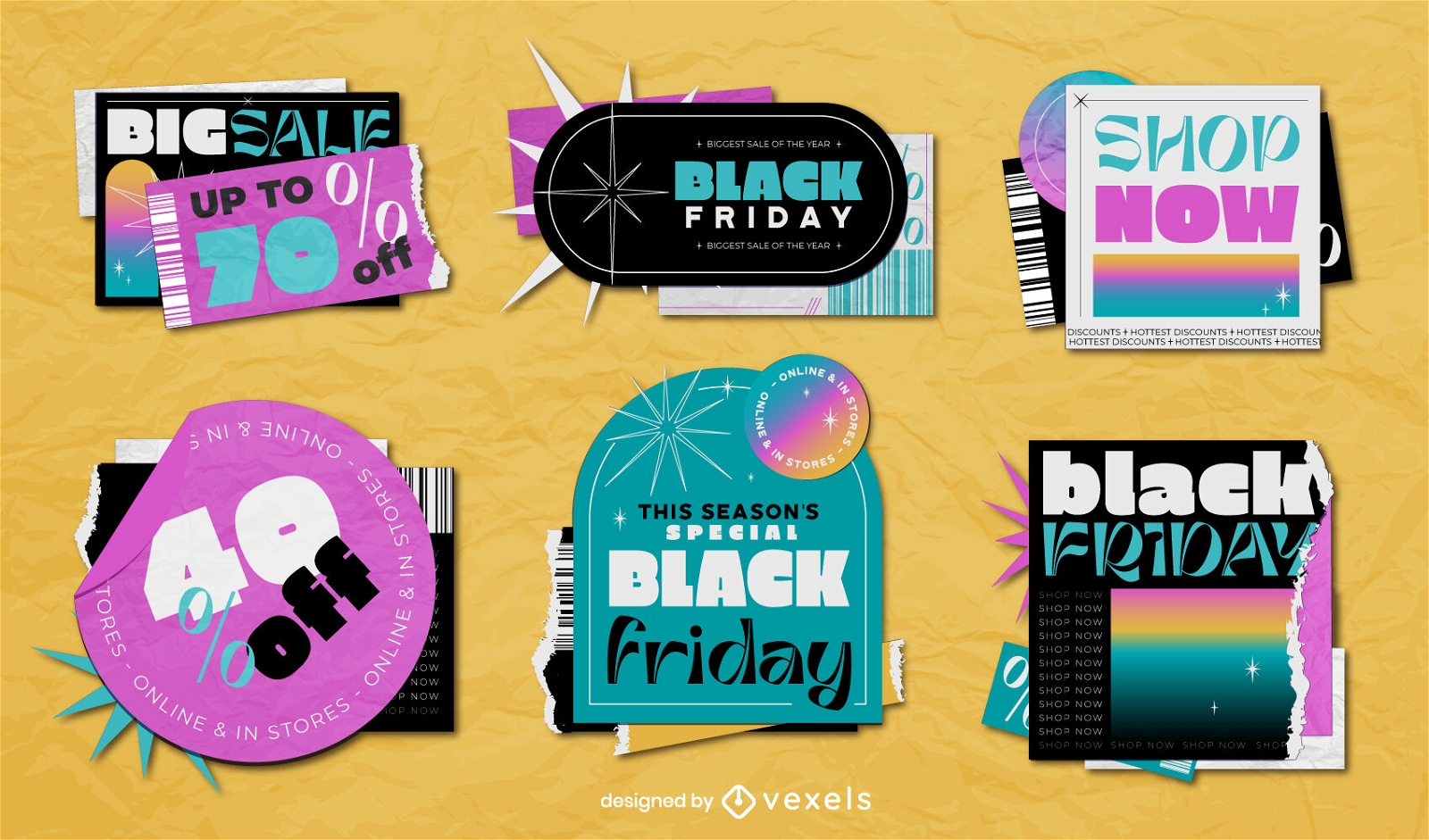 Black Friday event discount retro badge set