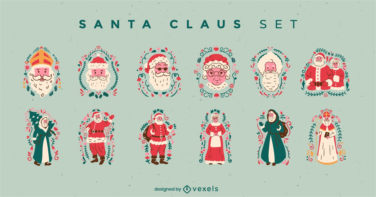 Conjunto de caracteres navideños de Santa Claus