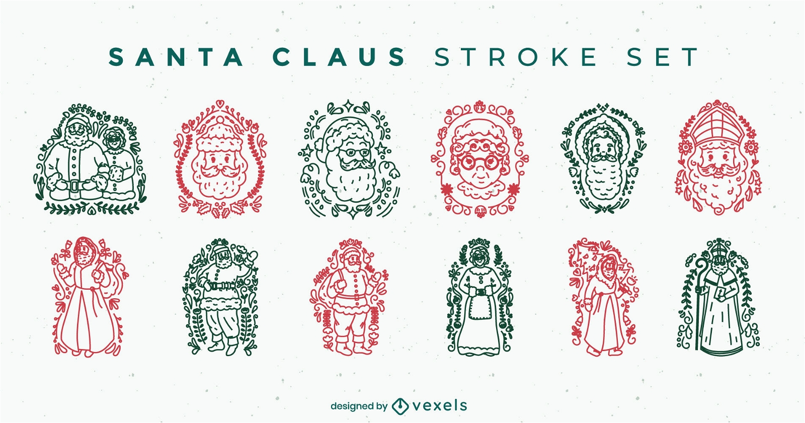 Santa Claus christmas character stroke set