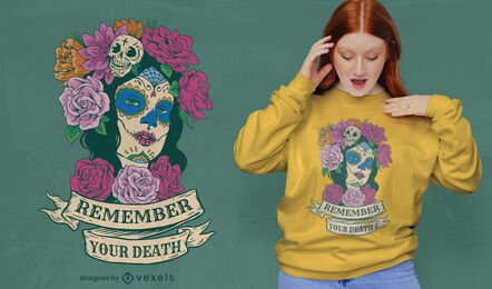 Diseño de camiseta floral del día de la muerte.