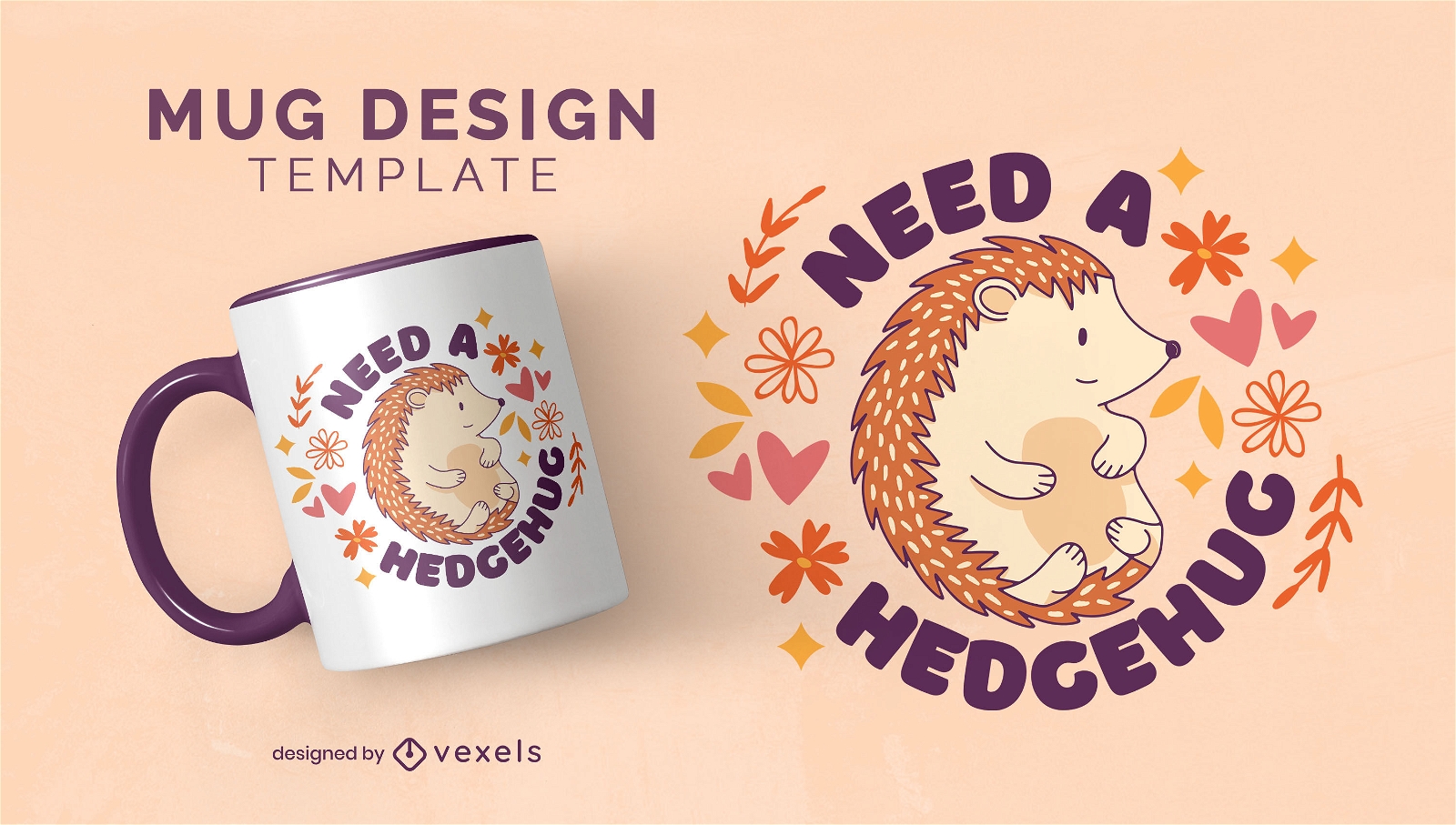 Cute hedgehog animal pun mug template