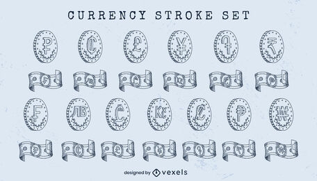 Great currency line art set