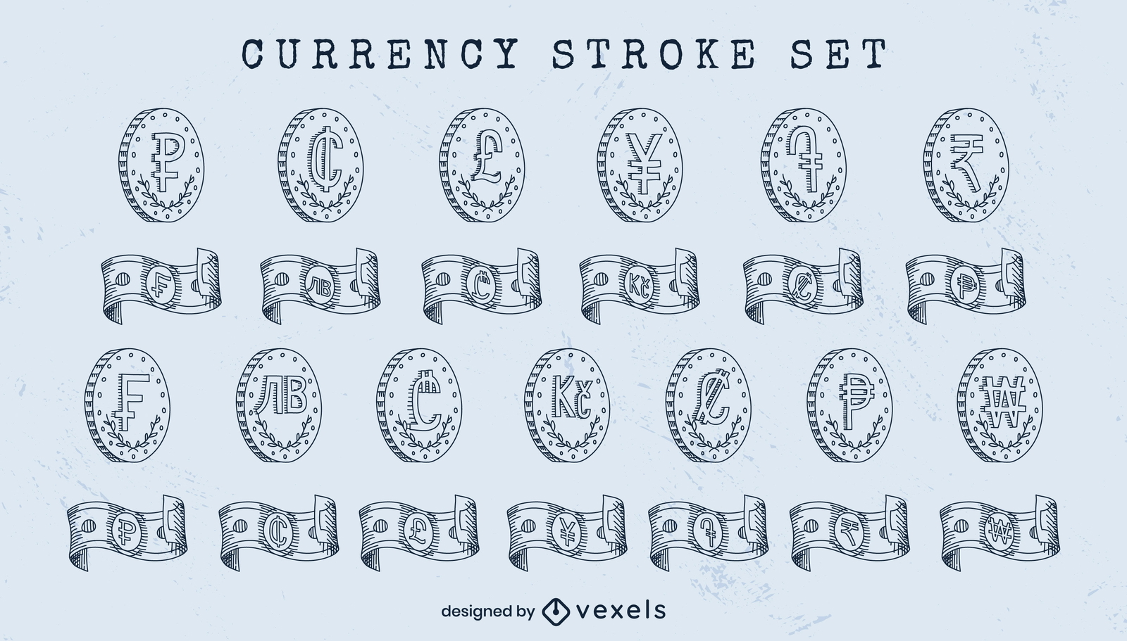 Gran conjunto de arte de línea de moneda