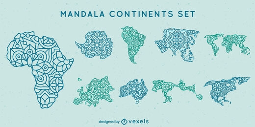 Conjunto de mapas de continentes de mandala