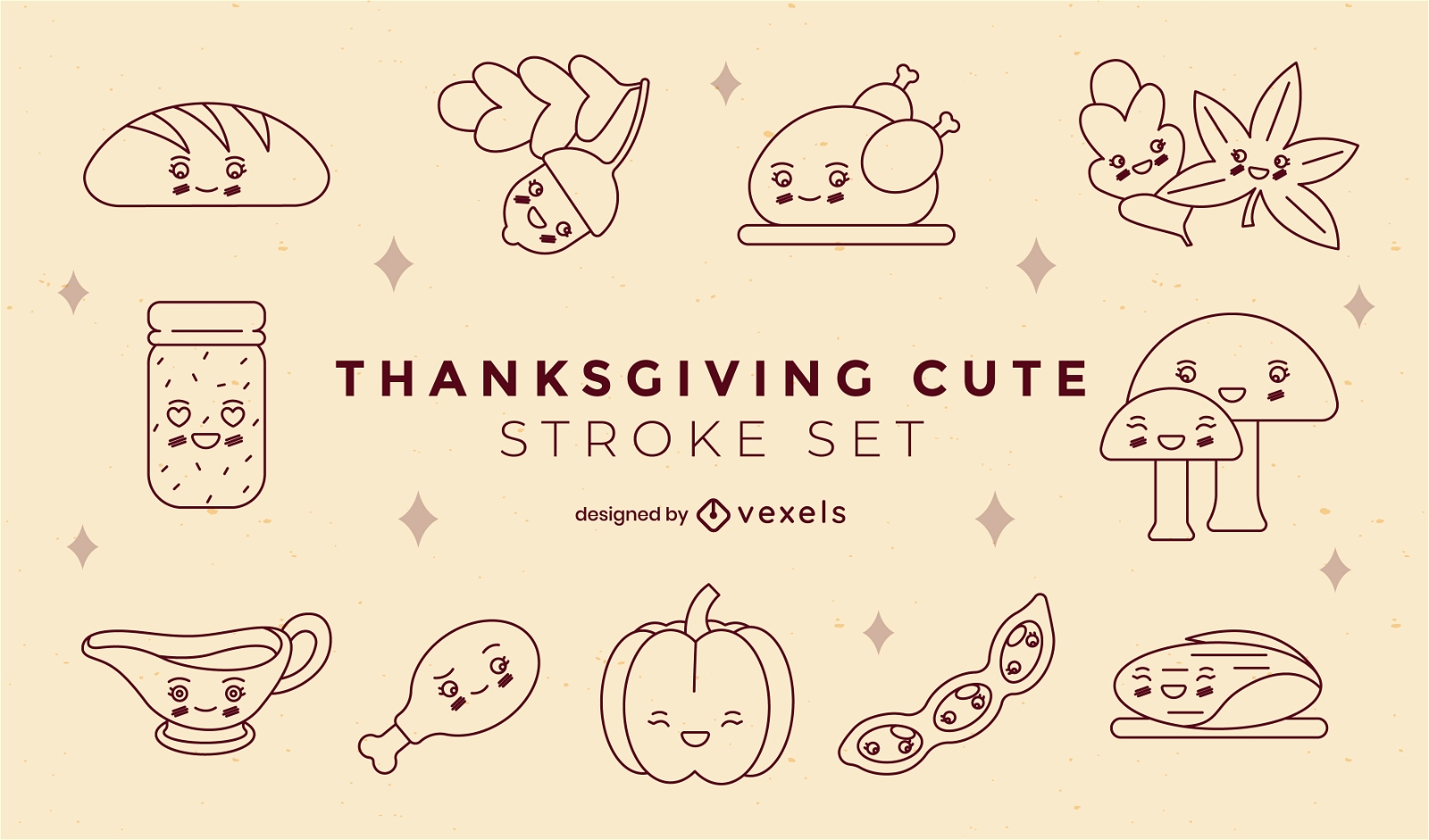 Lovely thanksgiving food characters set