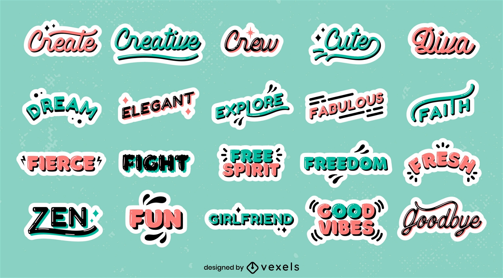Popular words stickers set
