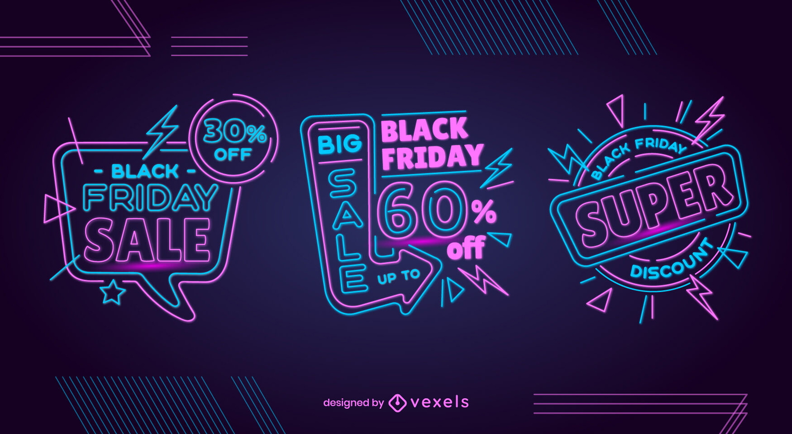 Conjunto de crachá de néon da promoção Black Friday