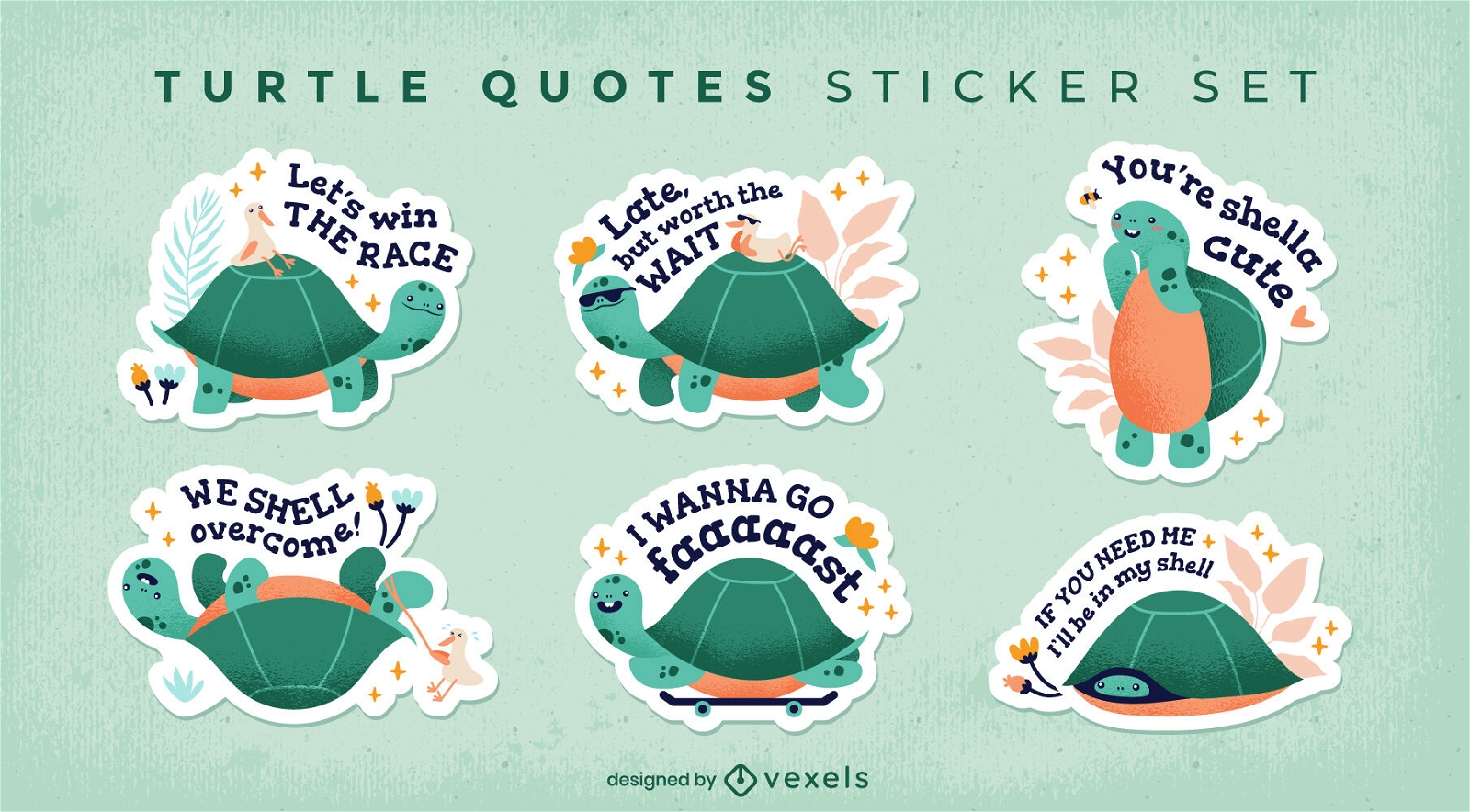 Turtle puns animal cartoon sticker set
