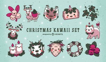 Elementos navideños kawaii set
