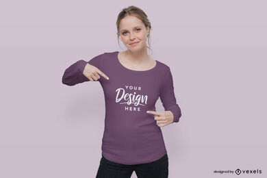 Blonde woman in long sleeves shirt mockup