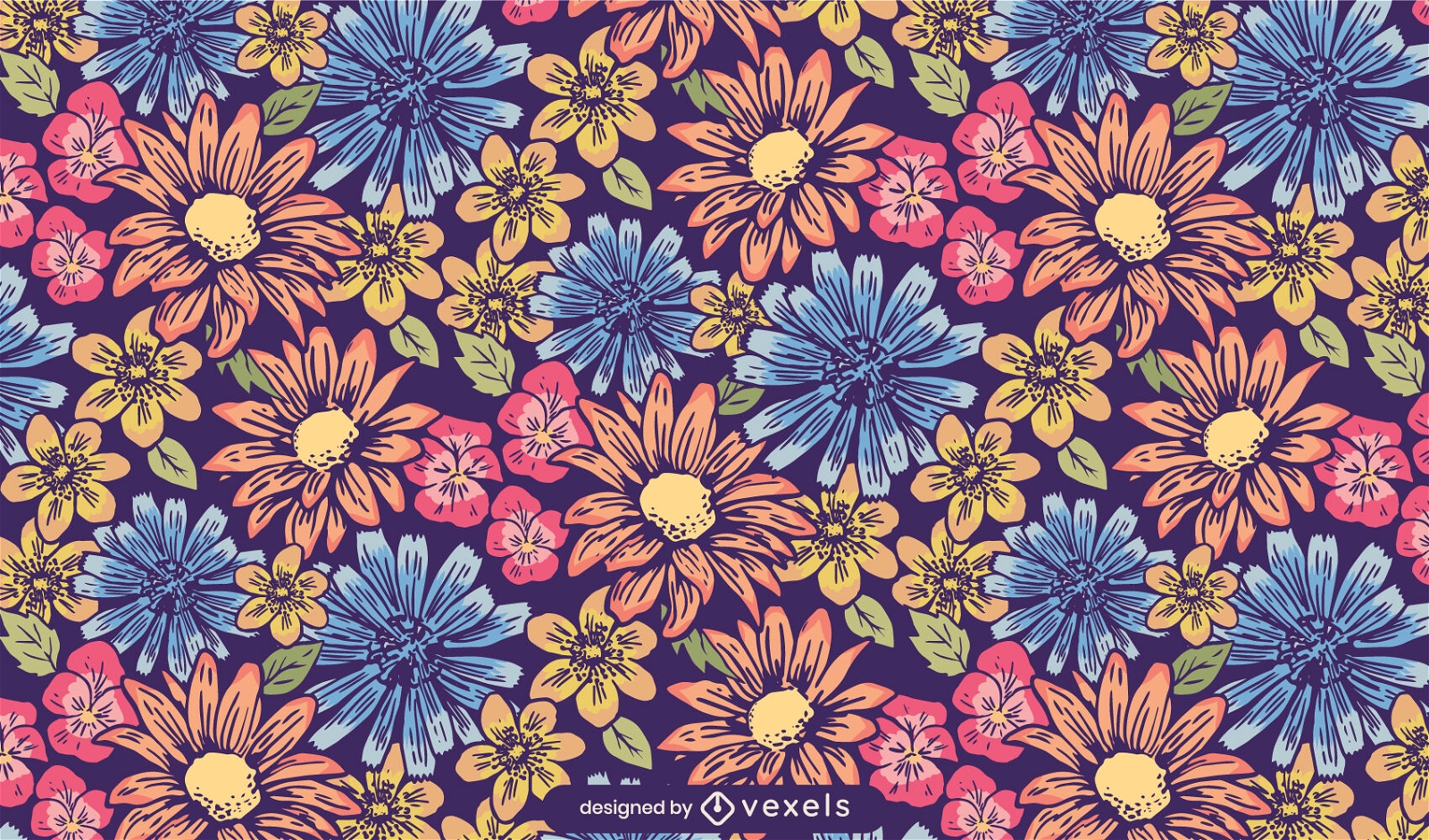 Colorful flowers nature pattern design