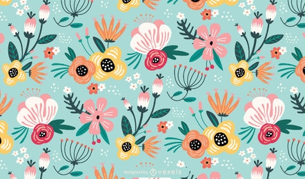 Flowers and leaves flat pattern design