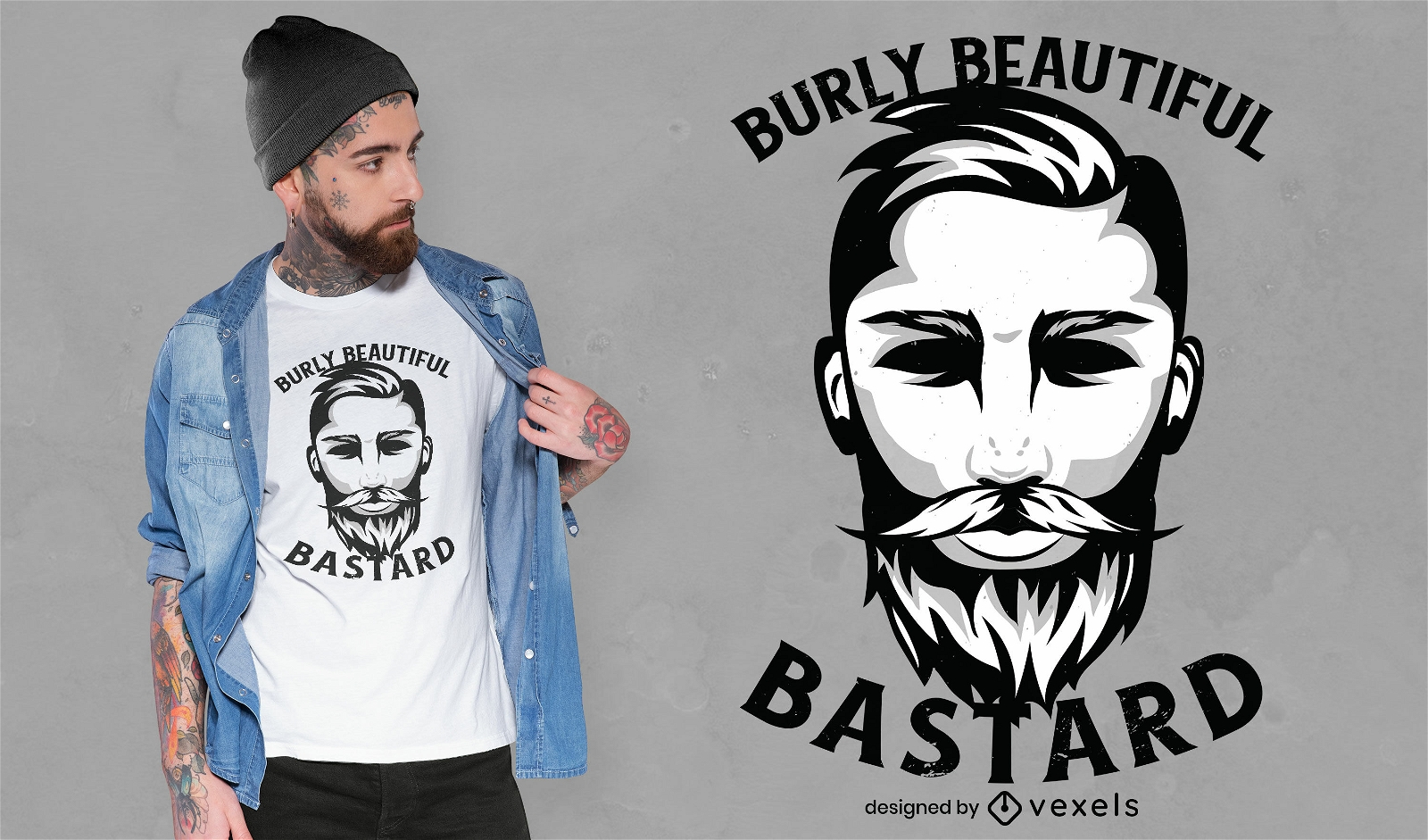 Diseño de camiseta hombre con bigote y barba.