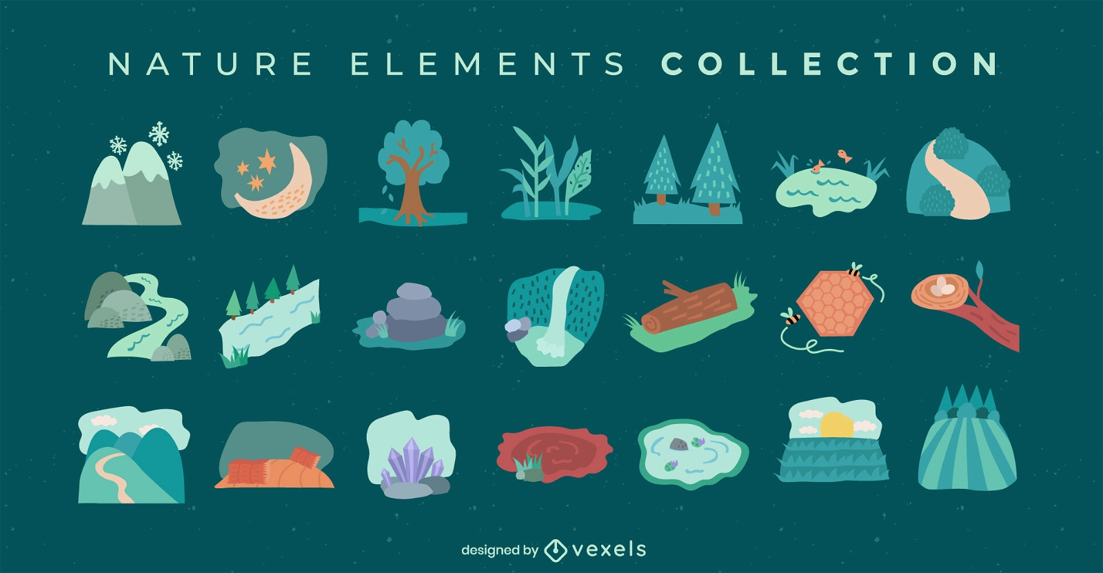 Coleção plana de elementos da natureza da floresta