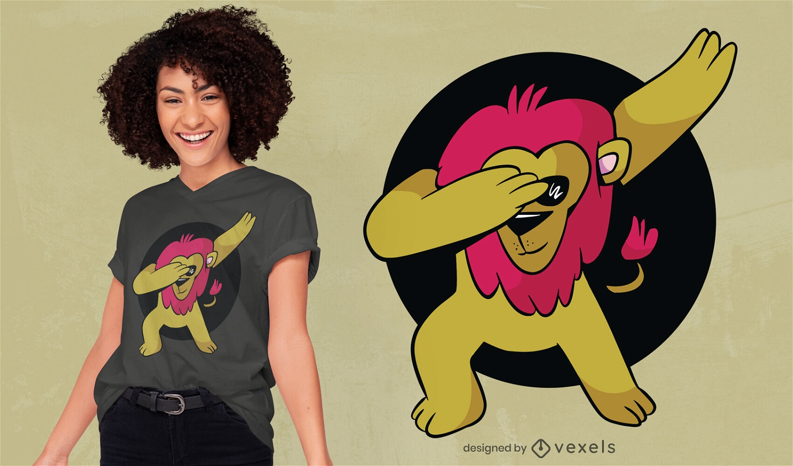 Lion animal dabbing cartoon t-shirt design