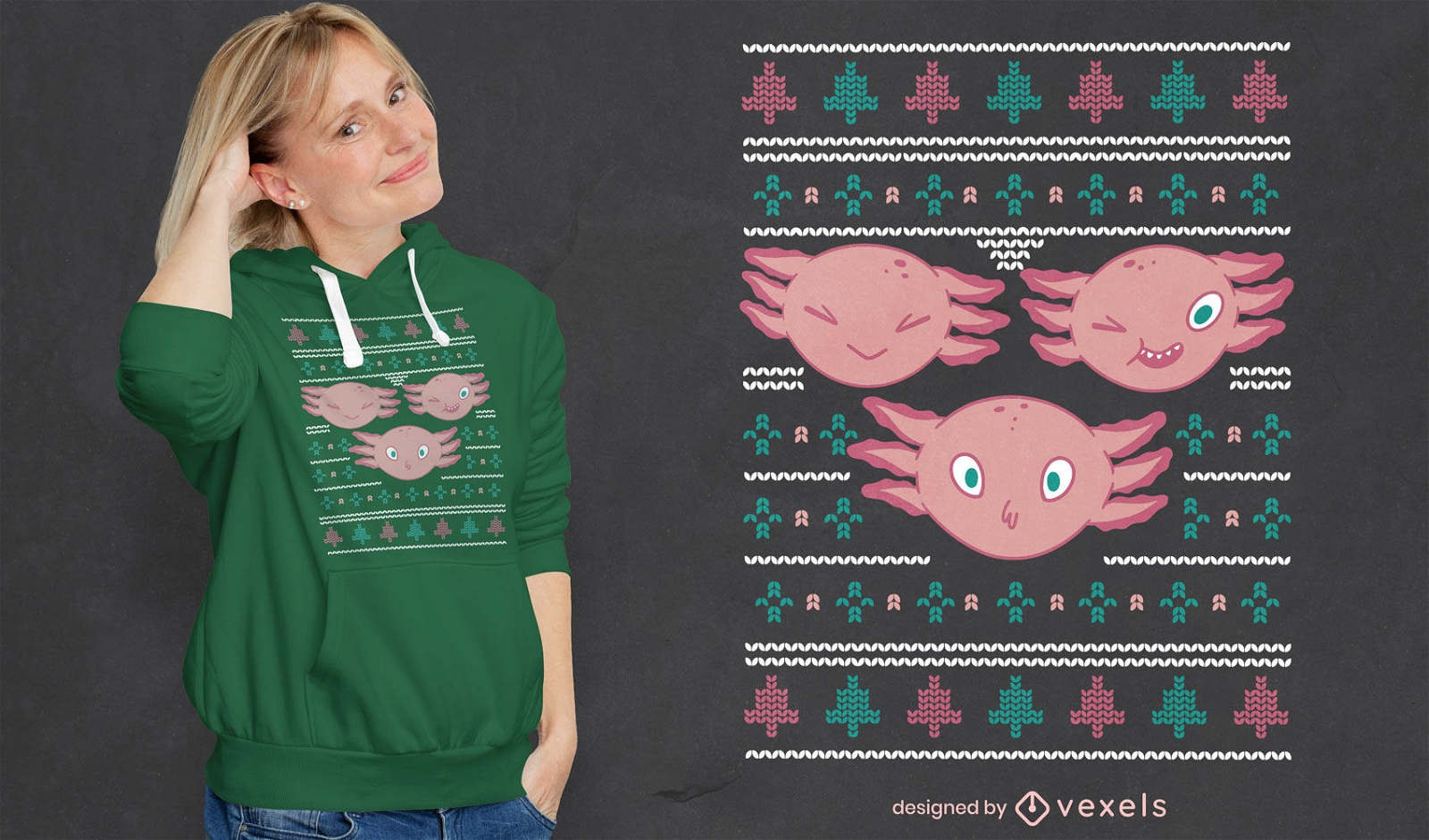 Diseño de camiseta de suéter de animal navideño Axolotl